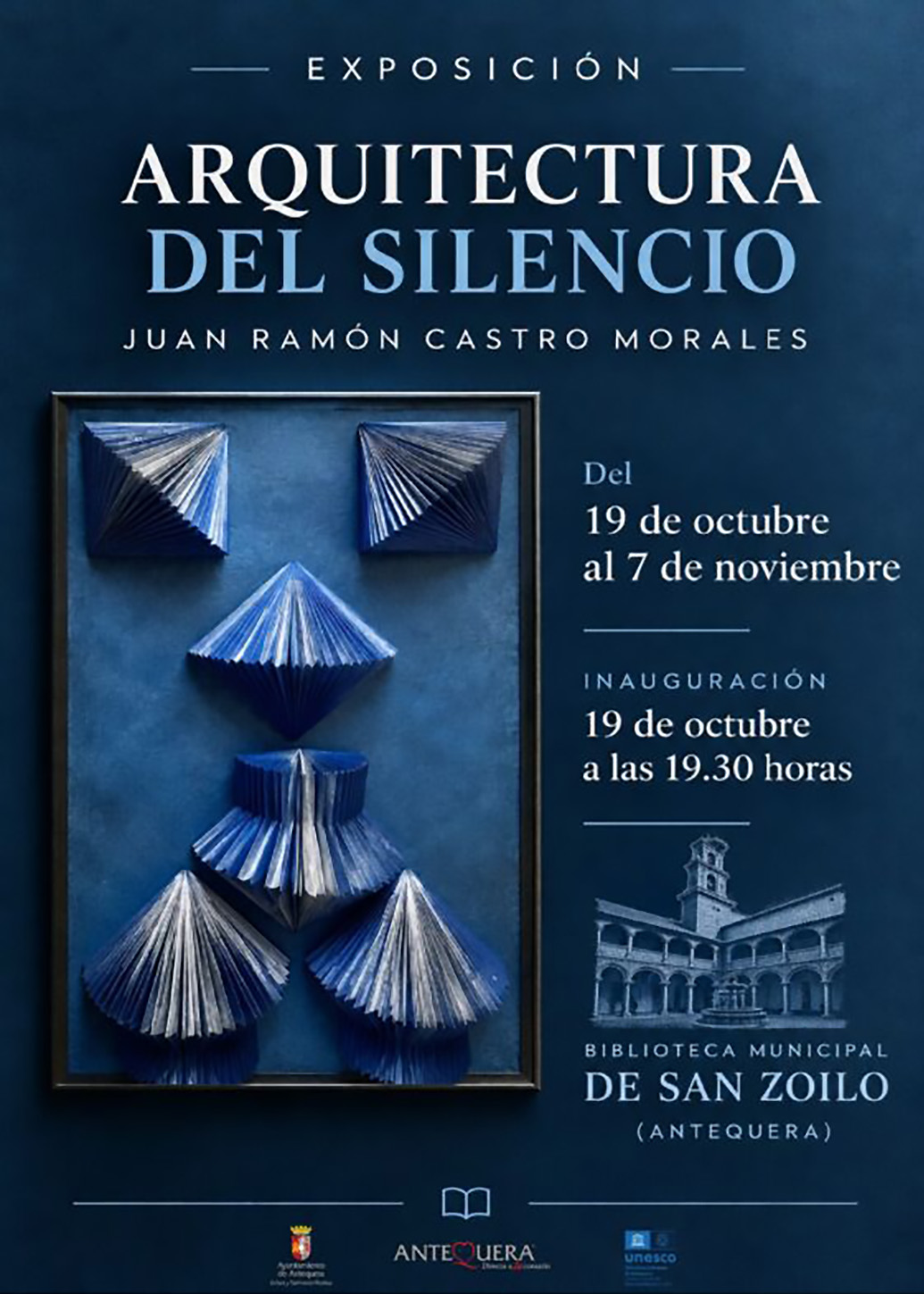 «Arquitectura del silencio»: Juan Ramón Castro Morales convierte papel y poesía en esculturas en San Zoilo, Antequera La Biblioteca Municipal de San Zoilo acoge 'Arquitectura del silencio', una exposición de Juan Ramón Castro Morales que combina papel y poesía
